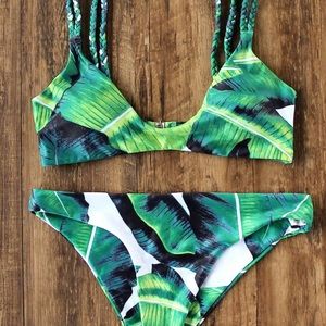 Tropical palm print bathing suit top